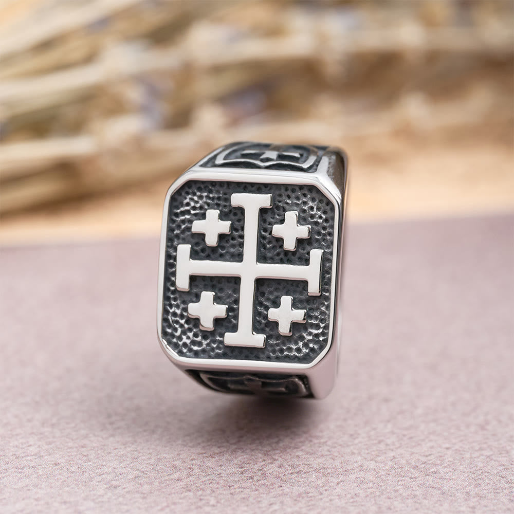 Jerusalem Cross Signet Ring