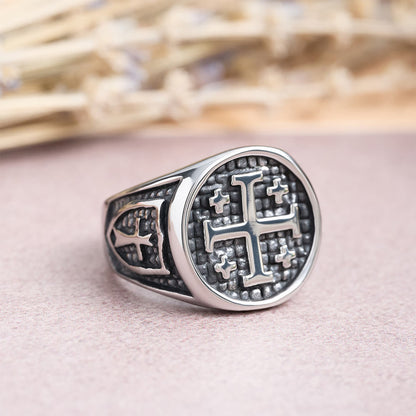 Jerusalem Cross Signet Ring