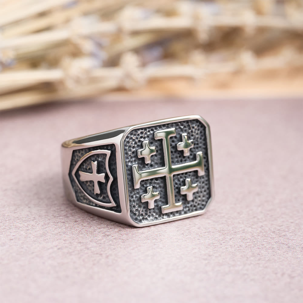 Jerusalem Cross Signet Ring