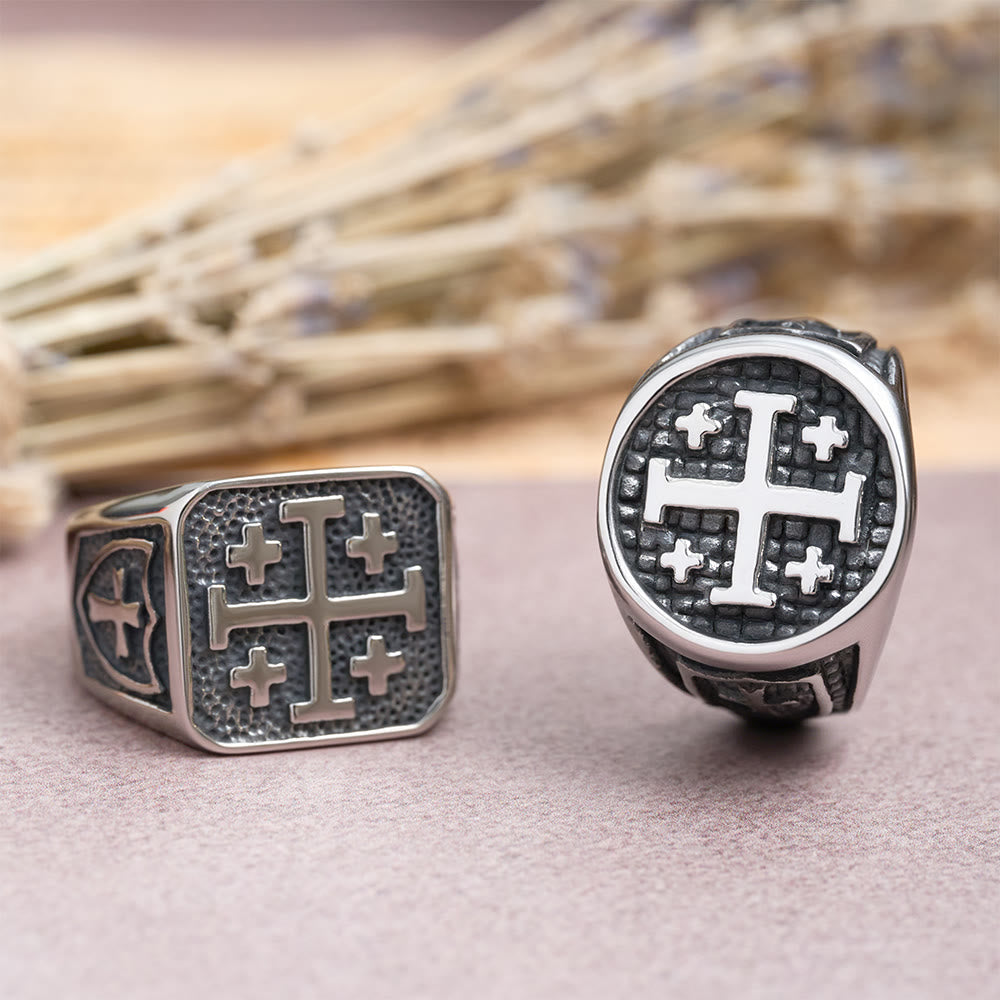 Jerusalem Cross Signet Ring